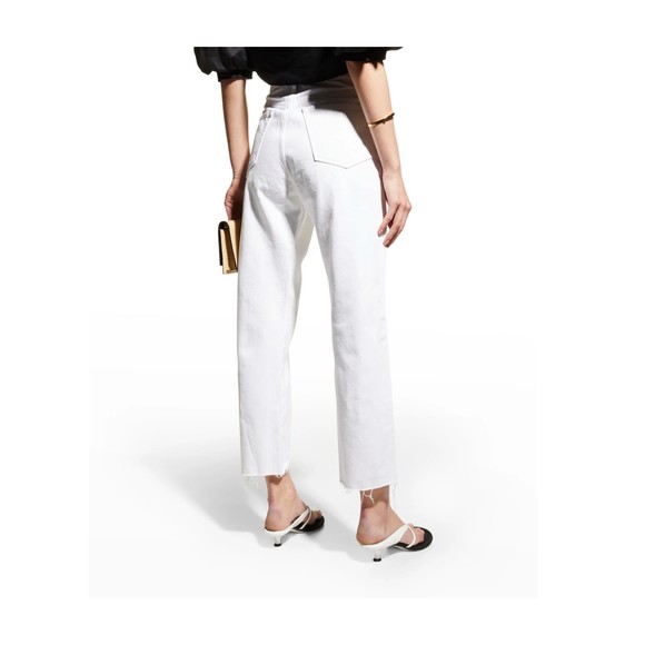 New FRAME Le Original Front-Cuff Cropped WHITE HIGH RISE STRAIGHT Fit Jeans Sz31 - Picture 5 of 12